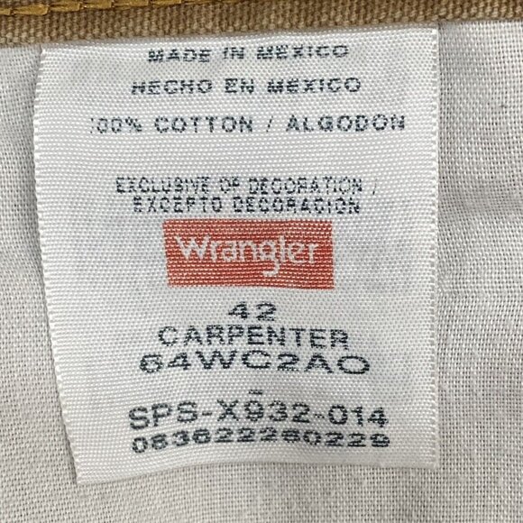 Wrangler Men's Khaki Canvas Shorts Carpenter Size 42 - Picture 6 of 8